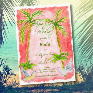 Convites Casamento em Aquarela Tropical Espanhola - Save th
