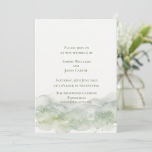 Convites Casamento em Aquarela Verde Sage com Cardo Escocês