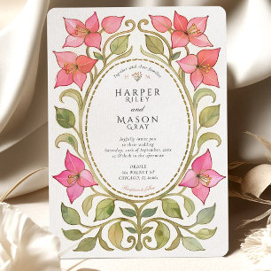 Convites Casamento em Aquarela Vintage de Bougainvillea