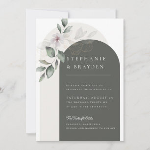 Convites Casamento em Arco Floral Verde com Letra Elegante