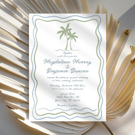 Convites Casamento em árvore de palma verde-ondulado verde-