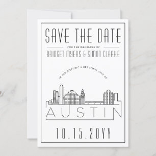 Convites Casamento em Austin   Silhueta Estilizada da Cidad