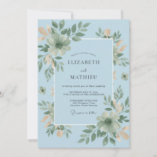 Convites Casamento em Azul Celeste com Folhagem de Eucalipt