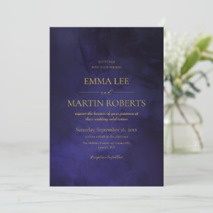 Convites Casamento em Azul e Dourado Elegante Faux Velvet