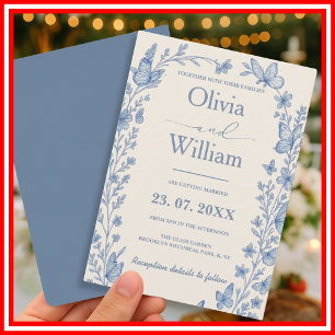 Convites Casamento em Azul Empoeirado Flor Silvestre