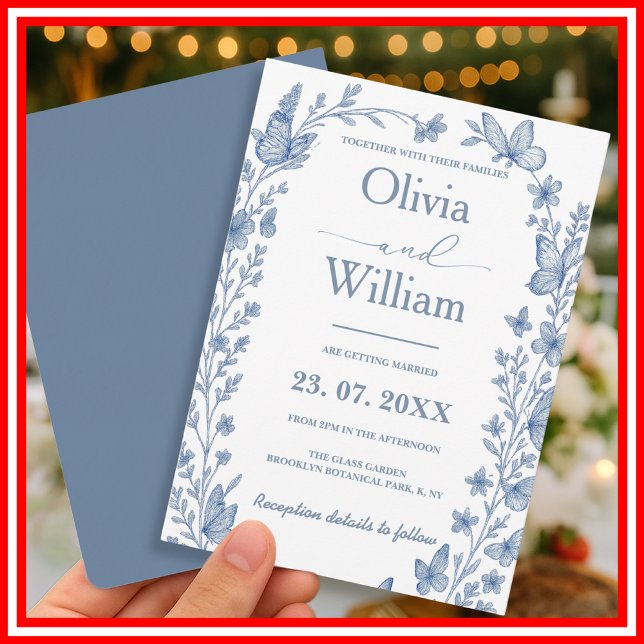 Convites Casamento em Azul Empoeirado | Flor Silvestre (Criador carregado)