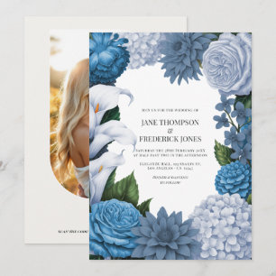 Convites Casamento em Azul Francês, Storm Slate e Petal Fog