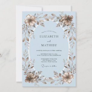 Convites Casamento em Azul Macio Folhado