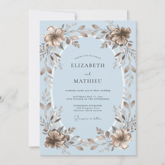 Convites Casamento em Azul Macio Folhado (Frente)