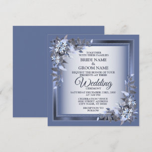 Convites Casamento em Azul Naval Floral Elegante em Moldura