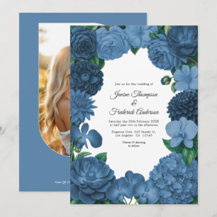 Convites Casamento em Azul Poeirento com Foto e Código QR