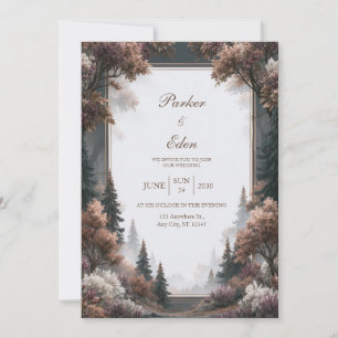 Convites Casamento em Bosque de Pinheiros Nebulosos