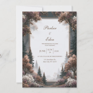 Convites Casamento em Bosque de Pinheiros Nebulosos
