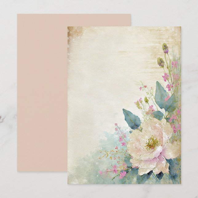 Convites Casamento em branco rosa rústico (Frente/Verso)