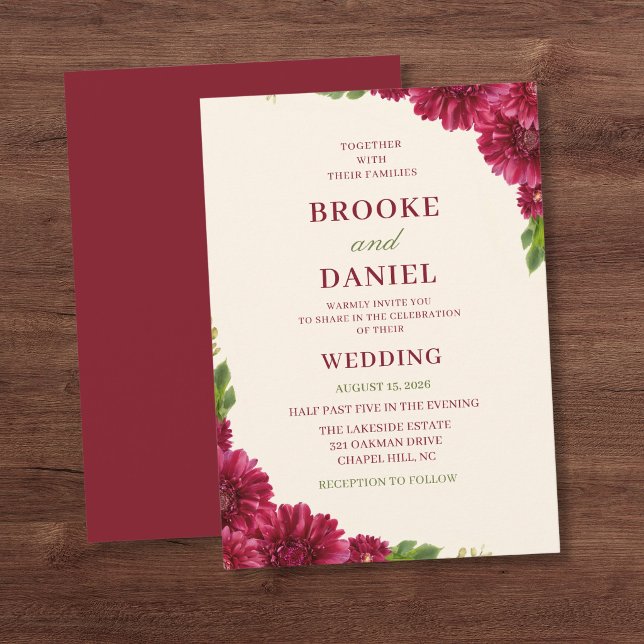 Convites Casamento em Cascata de Gérbera Burgundy (Criador carregado)