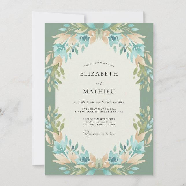 Convites Casamento em Celadon Aqua Sprig Eucalipto (Frente)