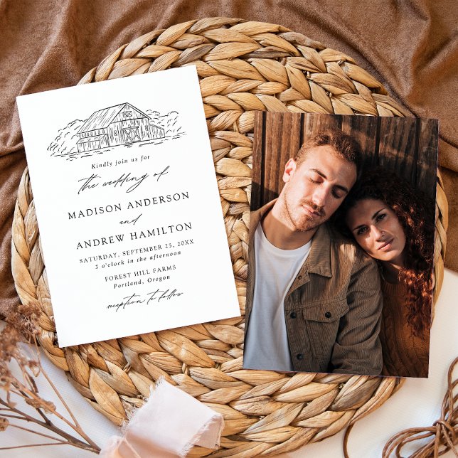 Convites Casamento em Celeiro Rústico Elegante Foto (Criador carregado)