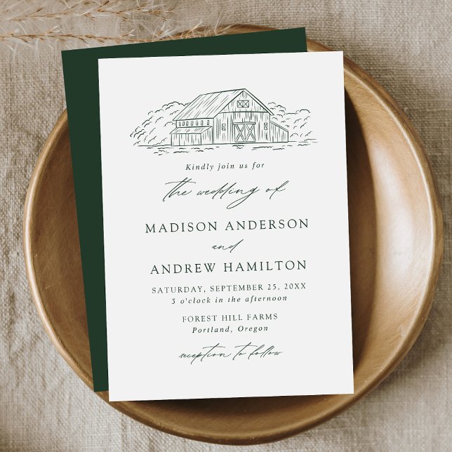 Convites Casamento em Celeiro Rústico Verde Elegante (Criador carregado)