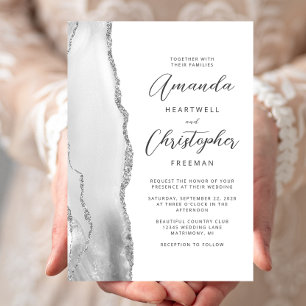 Convites Casamento em Cinza Prata Agate Script