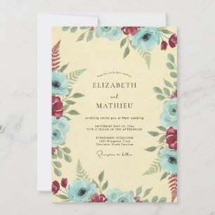 Convites Casamento em Creme de Manteiga Carmesim Verde-azul