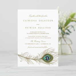Convites Casamento em Deco da Pena de Peacock Whimsical