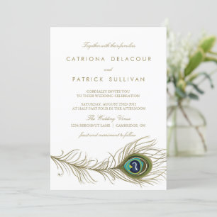 Convites Casamento em Deco da Pena de Peacock Whimsical