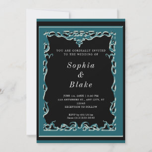 Convites Casamento em Deco Verde Escuro e Negro Elegante