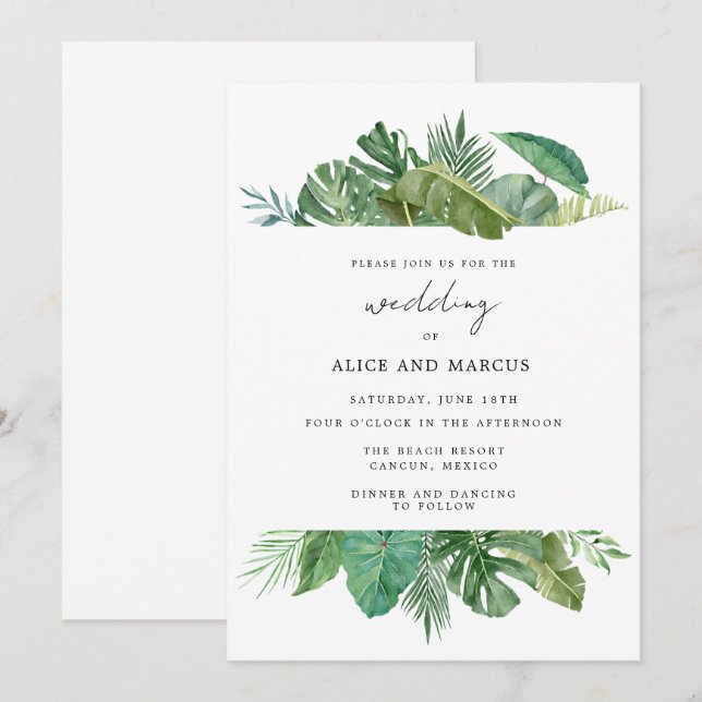 Convites Casamento em Destino de Praia Tropical (Frente/Verso)