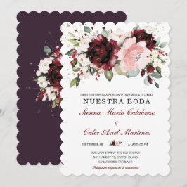 Convites Casamento em dourado bordô e rosa rubor