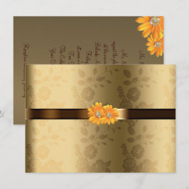 Convites Casamento em Dourado e Marrom Chocolate, Flores Am