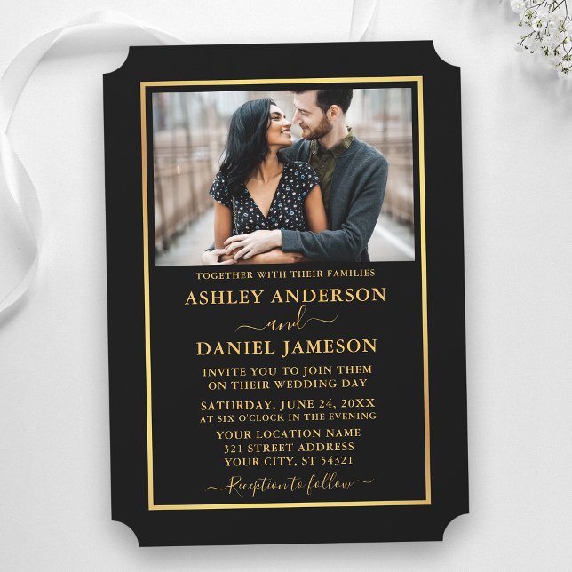 Convites Casamento em Estilo de Bilhete Elegante Moderno Pr (Customize to add more text to back of card.)