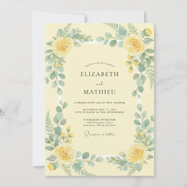 Convites Casamento em Eucalipto Amarelo Manteiga (Frente)