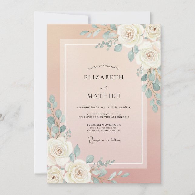 Convites Casamento em Eucalipto Celadon Rosado (Frente)