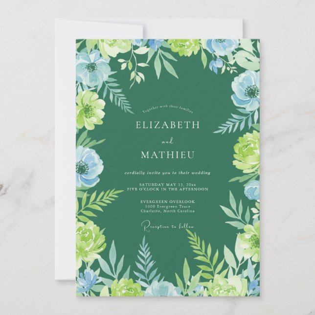 Convites Casamento em Eucalipto com Folhagem Azul Chartreus (Frente)