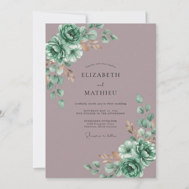 Convites Casamento em Eucalipto com Mauve Desbotado (Frente)