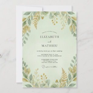Convites Casamento em Eucalipto Folhagem Ocre Celadon