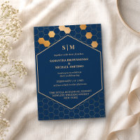 Casamento em Favo de Mel Dourado e Azul Marinho