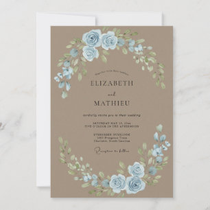 Convites Casamento em Folhas de Azul e Pó de Taupe