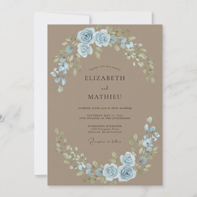 Convites Casamento em Folhas de Azul e Pó de Taupe (Frente)