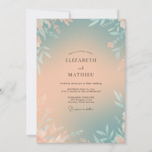 Convites Casamento em Folhas de Teal com Pêssego Empoeirado