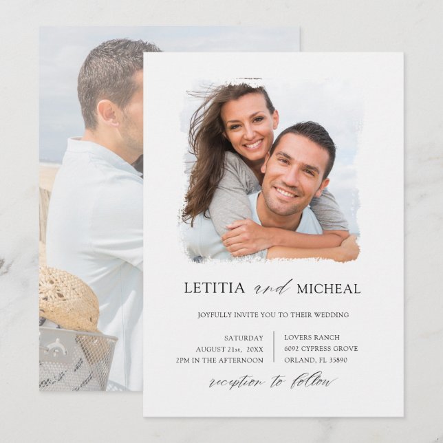 Convites Casamento em Foto Preto e Branco Elegante (Frente/Verso)