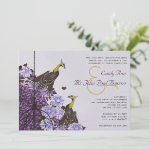 Convites Casamento em Gaiola de Pássaros com Pavão Vintage 