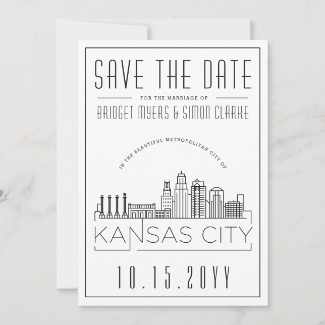 Convites Casamento em Kansas City Estilizado Salve a Data (Frente)