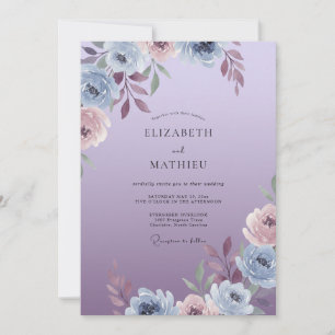 Convites Casamento em Lavanda Poeirenta com Folhas de Periw