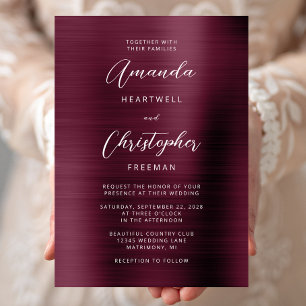 Convites Casamento em Letra de Metal Escovado Borgonha
