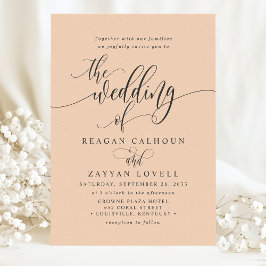 Convites Casamento em Letra Moderna Simples Pêssego Suave