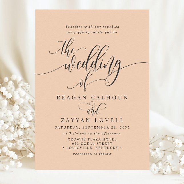 Convites Casamento em Letra Moderna Simples Pêssego Suave (Criador carregado)