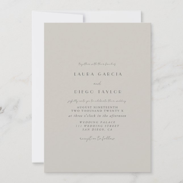 Convites Casamento em Letra Redonda Cinza Pastel (Frente)