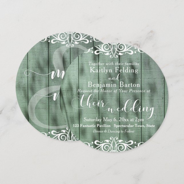 Convites Casamento em Madeira Verde Rústica com Trabalho de (Frente/Verso)