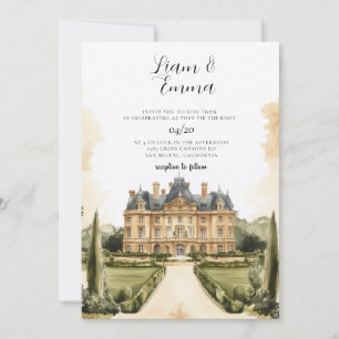 Convites Casamento em Mansão Inglesa em Aquarela Vintage